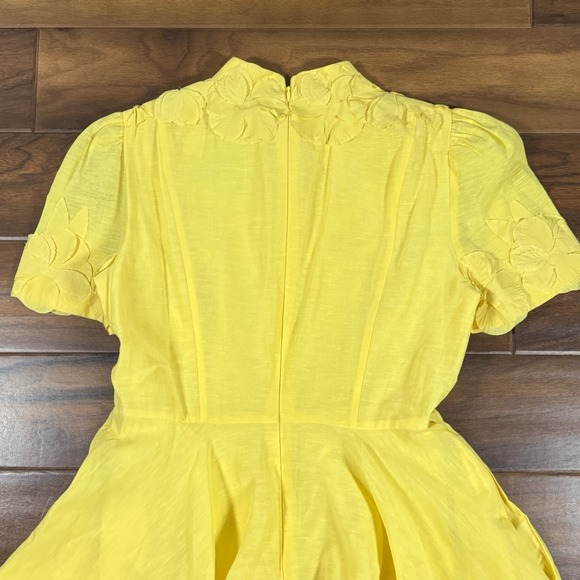 Antonio Melani Women's Size 12 Yellow Floral Appliqué Iris Linen Mini Dress - Picture 9 of 12